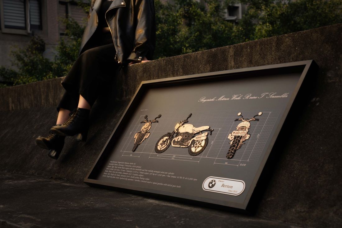 Custom automotive artwork displayed at home